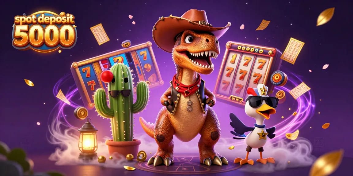 Experience excitement with slot deposit 5000 in a vibrant 3D scene filled with lucky symbols and engaging characters.