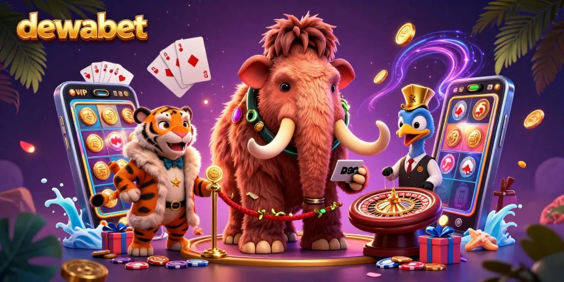 Dewabet menyambut Anda di kasino dengan bouncer, tamu VIP, dan doorman dalam ilustrasi 3D menarik.