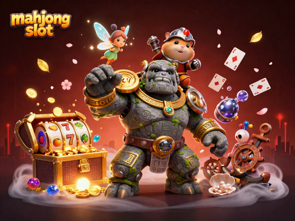 Spin the mahjong slot with golem and fairy, featuring vibrant mystical treasures and animated action.