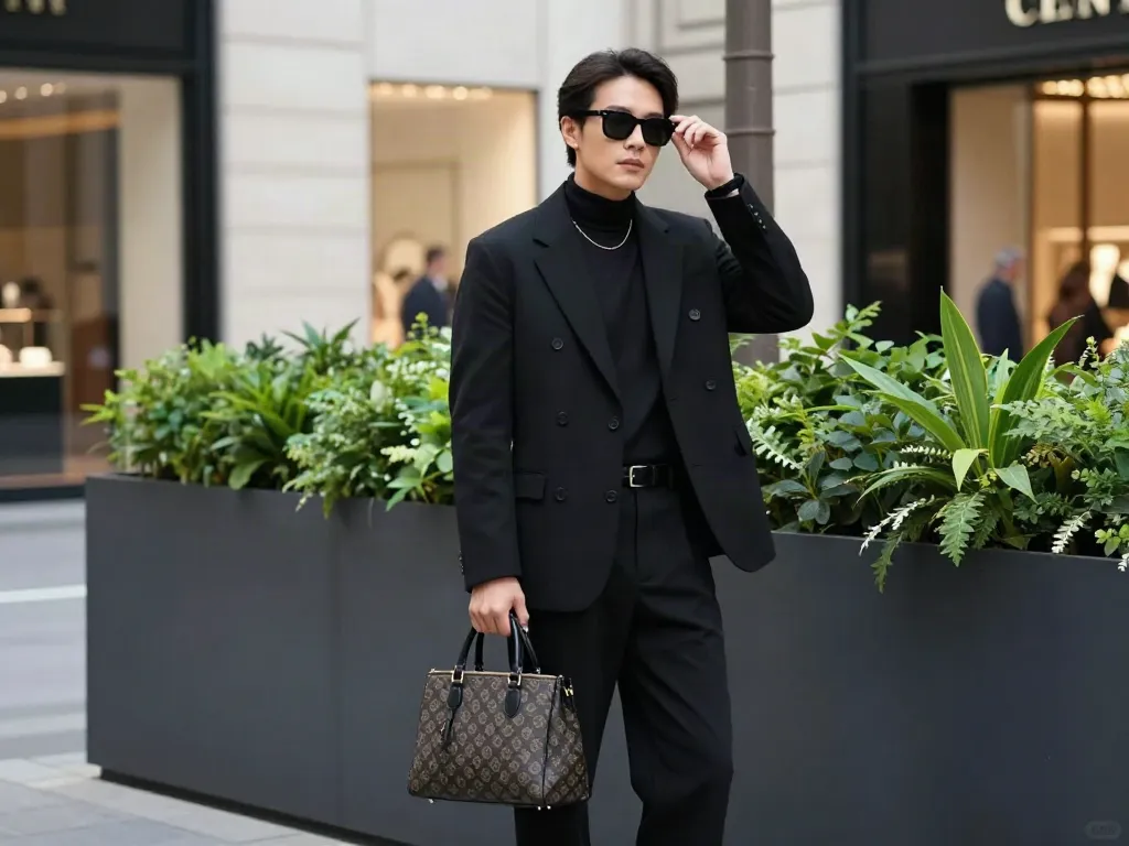 Fashionable individual embodying elegance with rokok88 style in modern urban setting.