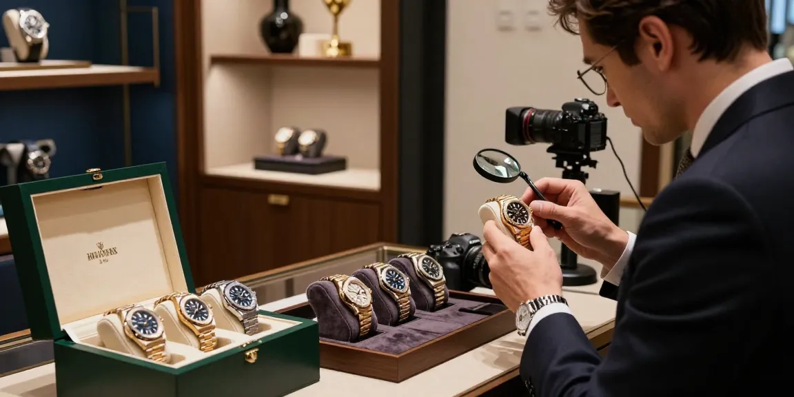 Luxury clone watches displayed in boutique, highlighting exquisite craftsmanship and detailed design.