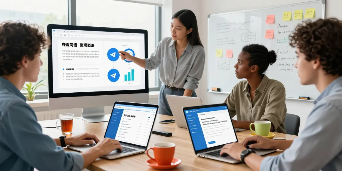 Explore essential telegram chinese tips in a dynamic workspace with a diverse team collaborating on effective communication strategies.