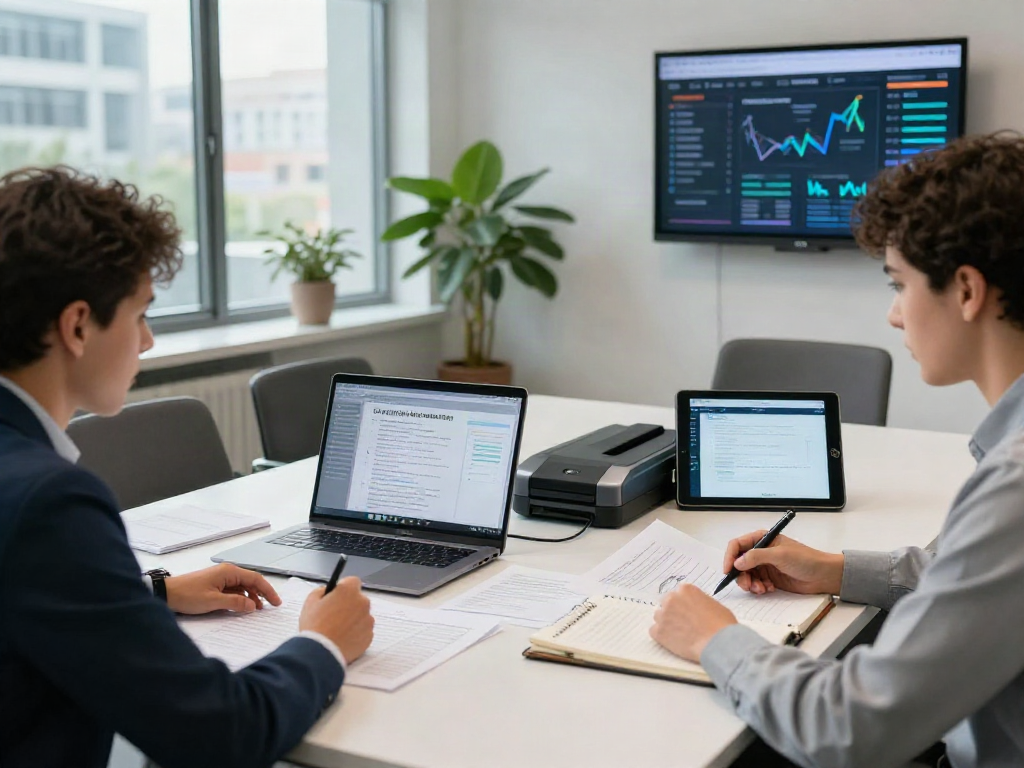 Team evaluating document fraud detection solution statistics in modern workspace.