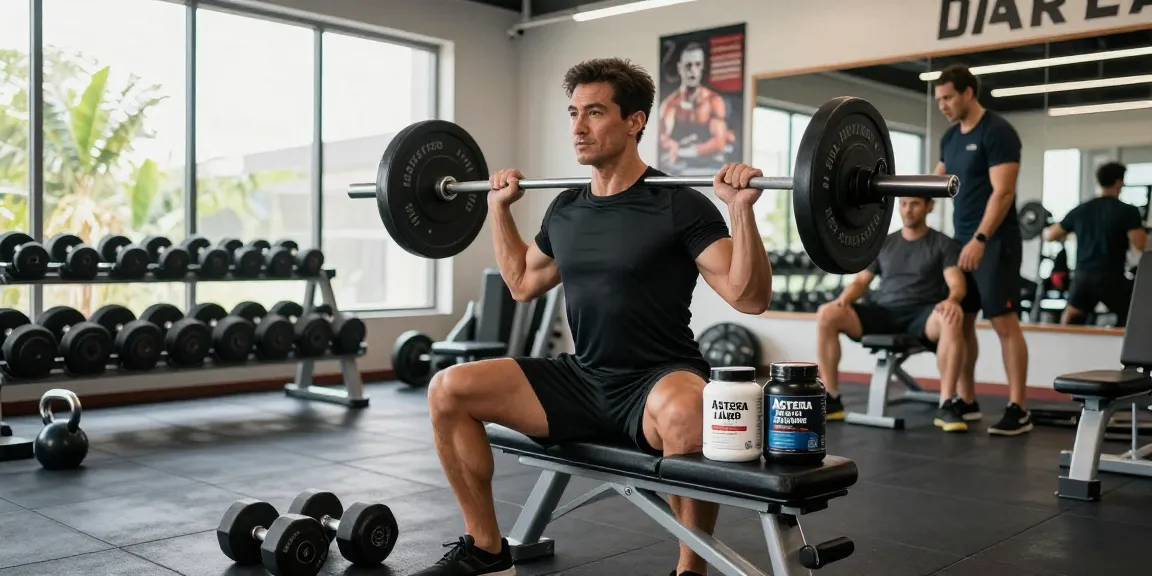 Astera Steroids Shop showcasing fitness enthusiast lifting weights with Astera Labs supplements.