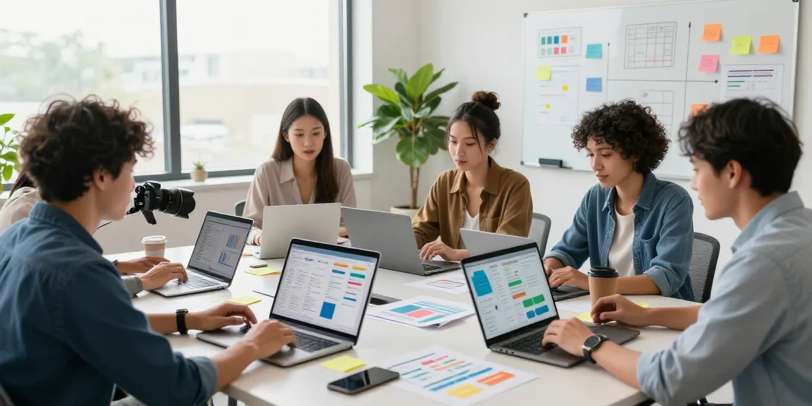Team collaboration in a modern workspace focusing on quality and authority blogs strategy.