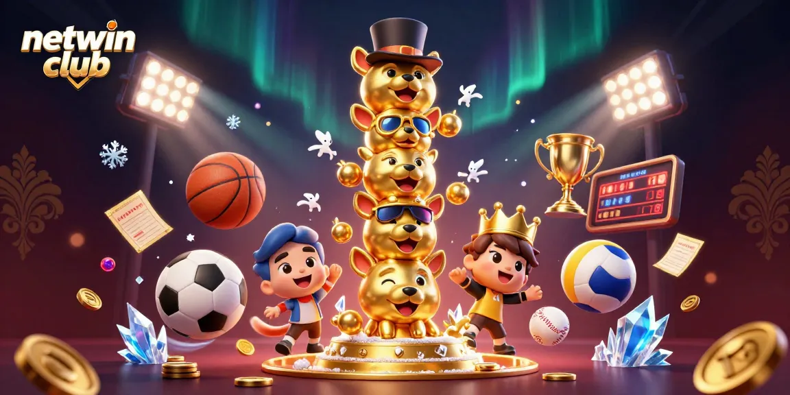 Engage with netwin club through this vibrant 3D illustration showcasing animated gaming excitement.