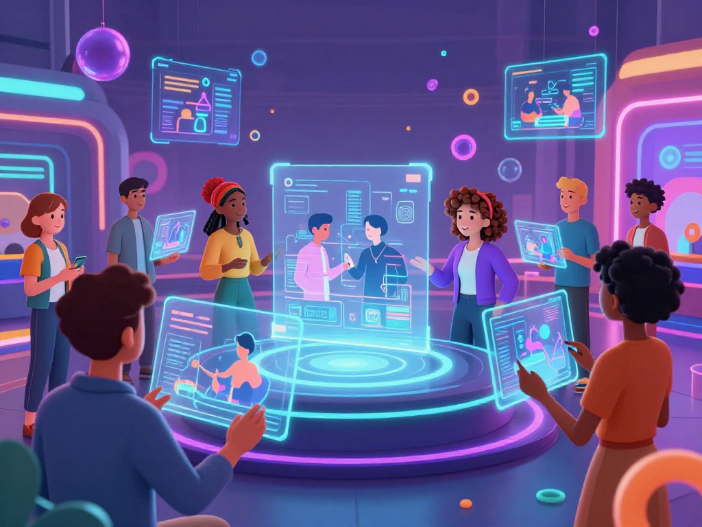 AI sluts interacting in a vibrant digital world, showcasing AI-driven social dynamics and innovation.