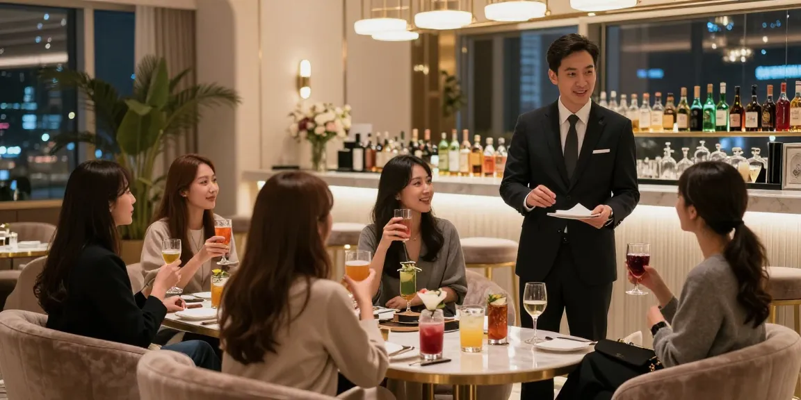 강남블랜딩에서 고급스러운 인테리어와 함께 친구들과 즐거운 시간을 보내는 모습