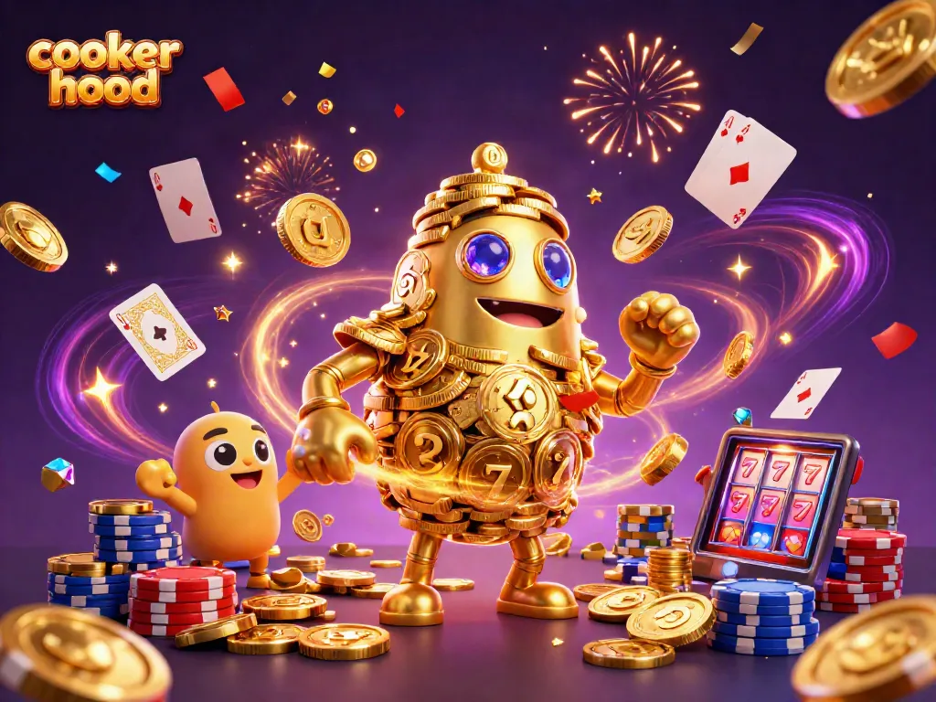 Casino golem gathering golden coins while showcasing a stylish cooker hood theme.