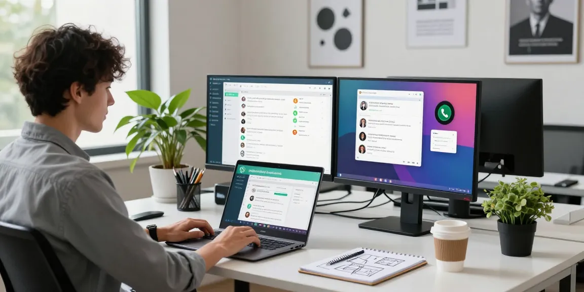 Seamless integration of WhatsApp網頁版 on a modern workspace with dual monitors.