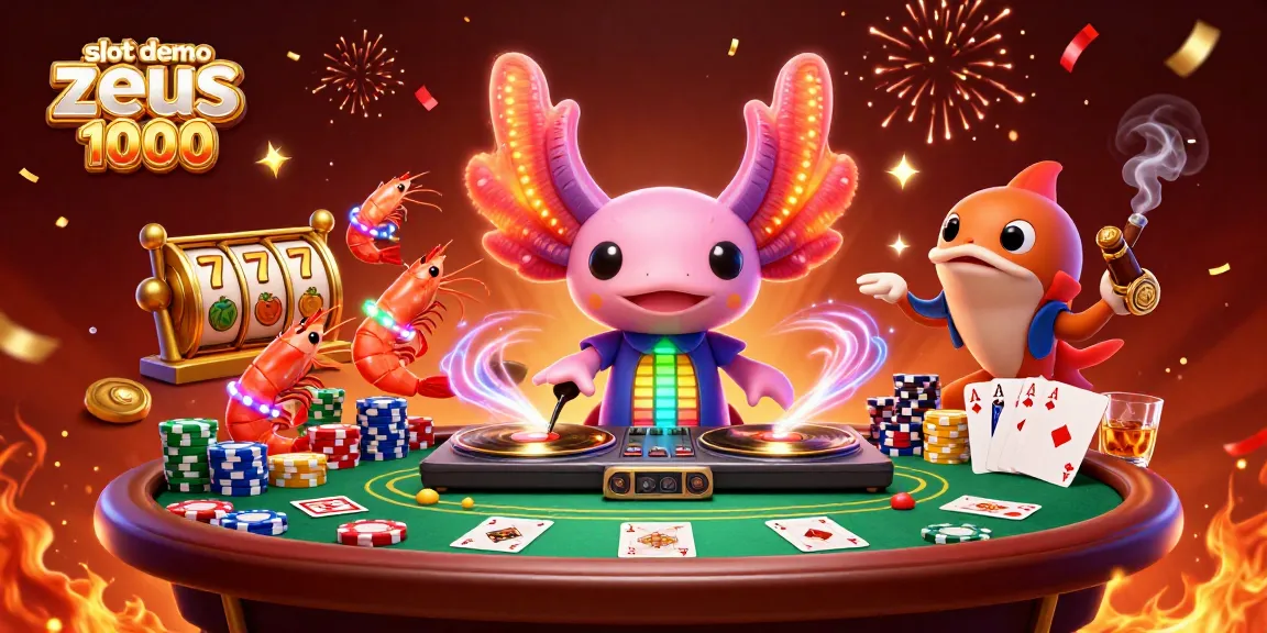 Spin the slot demo zeus 1000 with vibrant characters and exciting casino elements all around.