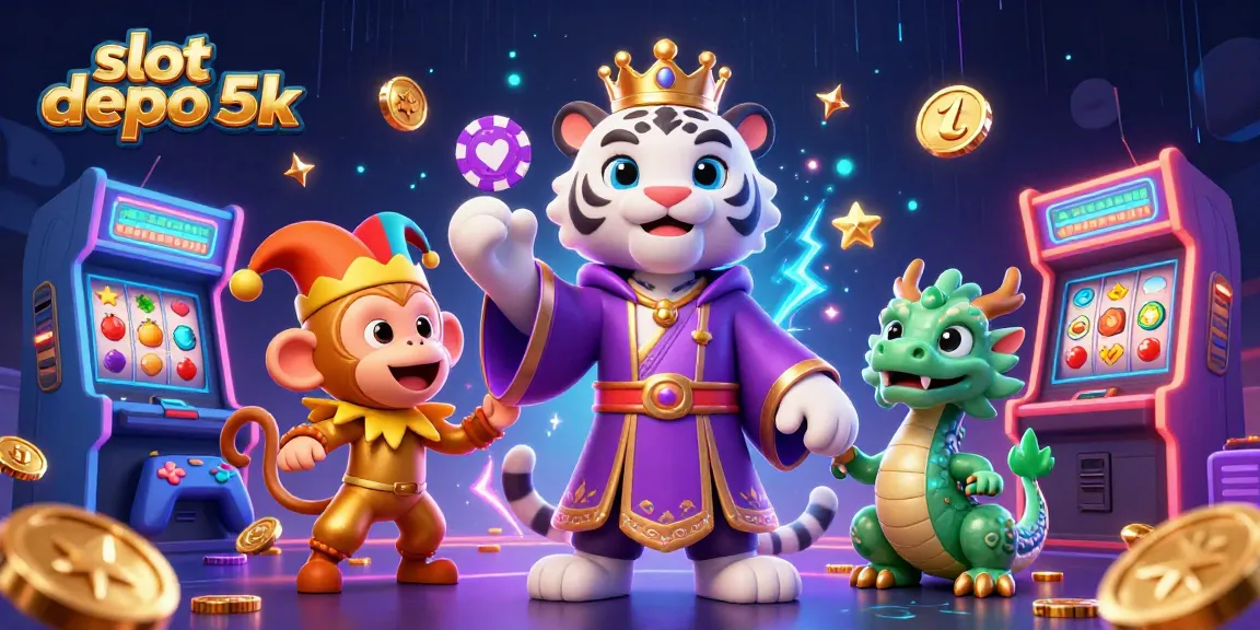 Experience thrilling gameplay with "slot depo 5k" in an ultra-detailed casino scene, featuring vibrant characters and elements.