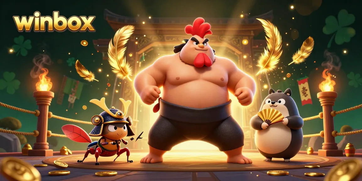Engage in thrilling gameplay at Winbox with vibrant illustrations of epic battles and exciting casino elements.