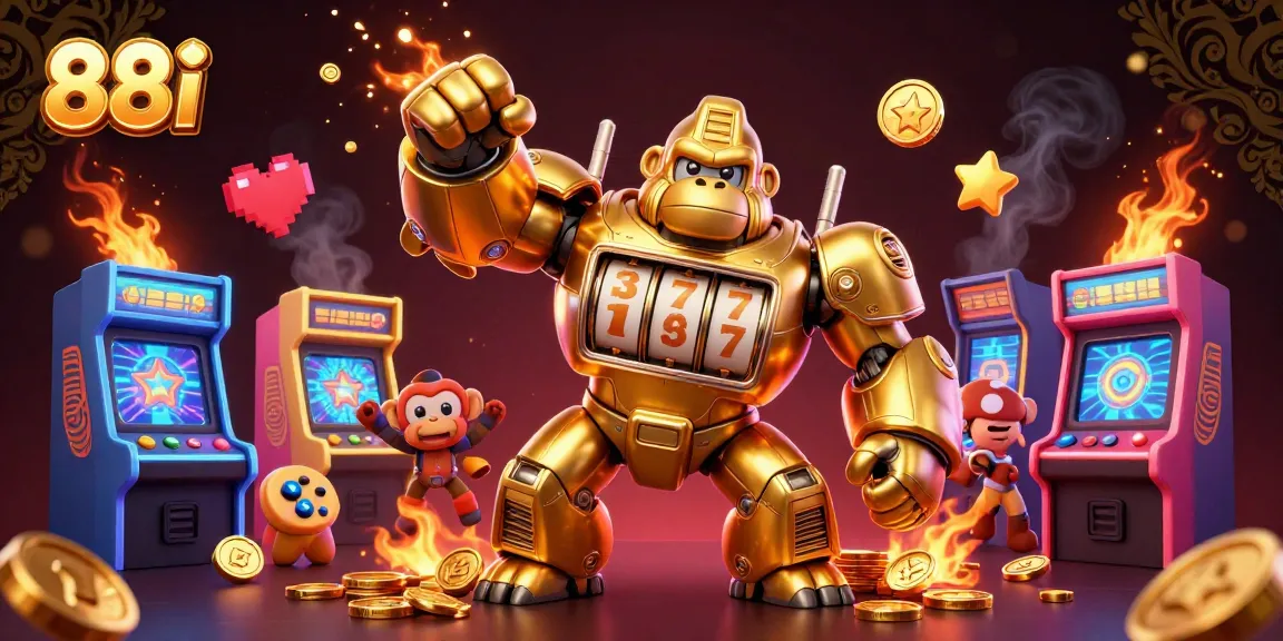88i showcases a dynamic 3D scene with a golden gorilla mech and vibrant game elements for immersive play.