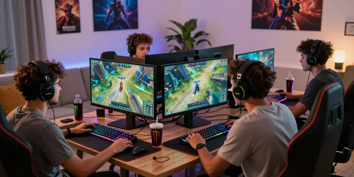 Gamer aktif di https://levitraps.com dengan perangkat gaming canggih di ruang tamu yang nyaman