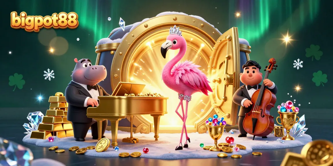 Experience bigpot88's exhilarating atmosphere with a vibrant casino scene bursting with treasures and excitement.