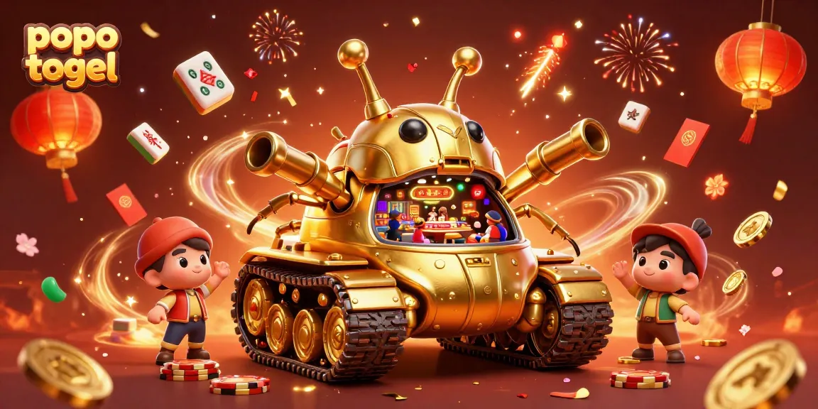 Experience the thrill of popo togel with a vibrant 3D casino scene featuring a golden beetle tank.