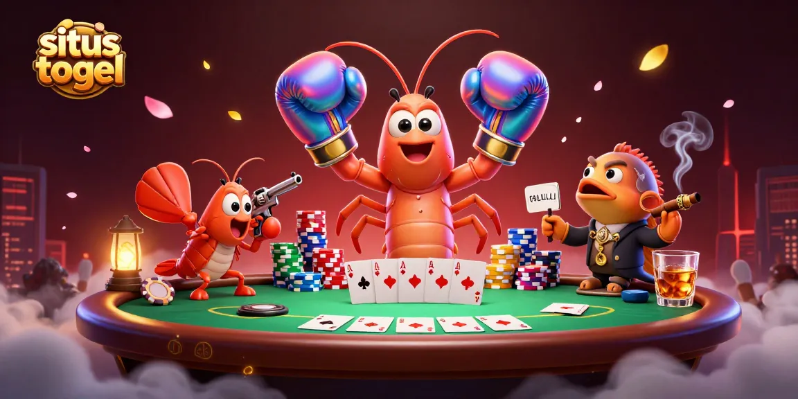 Engage with situs togel in an electrifying 3D poker showdown featuring vibrant shrimp characters.